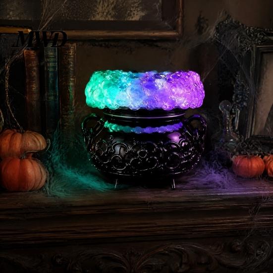 Creepy Table Decor for Parties Halloween Cauldron LED Bubble Light, Color Changing Witch Potion Lamp, Spooky Gothic Resin Light Up Candle Holder Party
