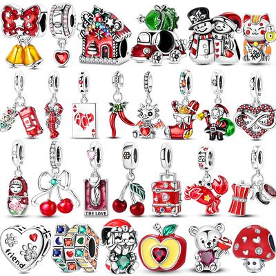 Copper Red Cherry Chili Santa Claus Dangle Charms Beads Fit Original Bracelet Diy Fine Jewelry Gifts Party
