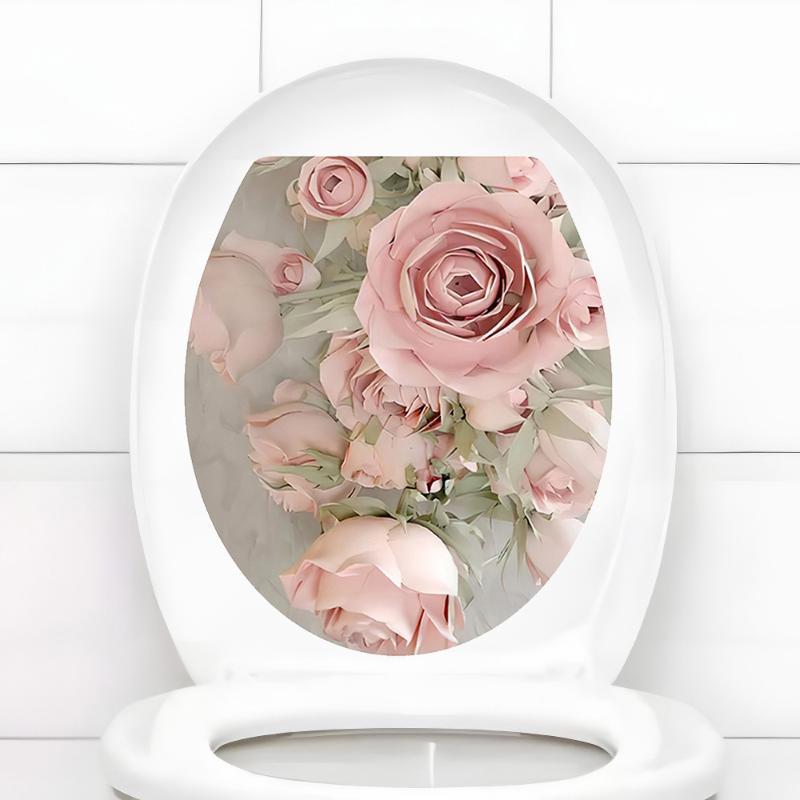 Rose Pattern Toilet Seat Decal Waterproof Self-Adhesive No Trace Creative Sticker for Bathroom Aesthetic Decor