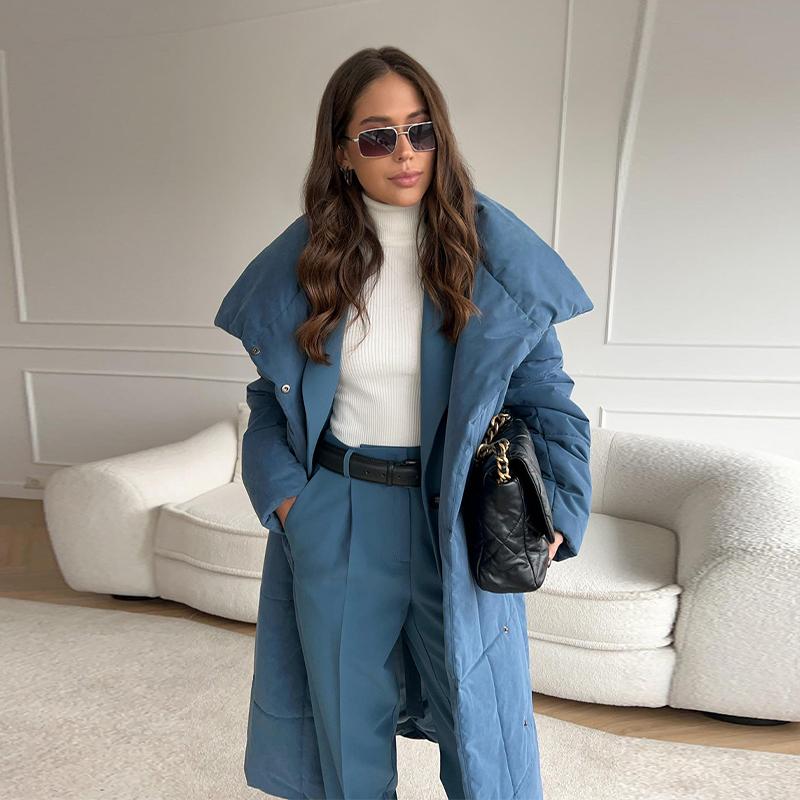Winter Oversized Warm Long Cotton Padded Coats Women Loose Belt Quilted Parkas Jackets Thicken  Lace Up Single Breasted Overcoat