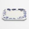 Hasami ware "Mitsuharugama" rectangular plate, approximately 23cm wide x 18cm deep, microwave and dishwasher safe, Fururu Blue with floral pattern, Ma