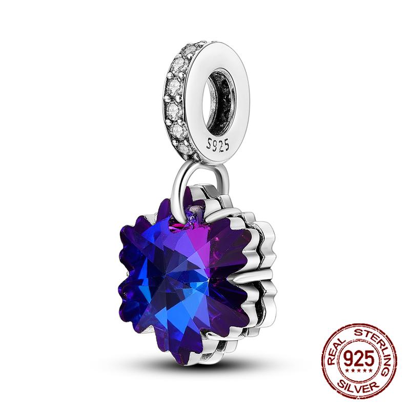 925 Sterling Silber Lila Perlen Blume Schmetterling Hänge Charm Passend 4MM Lochdurchmesser Armband Halskette 925 Schmuck Geschenkherstellung