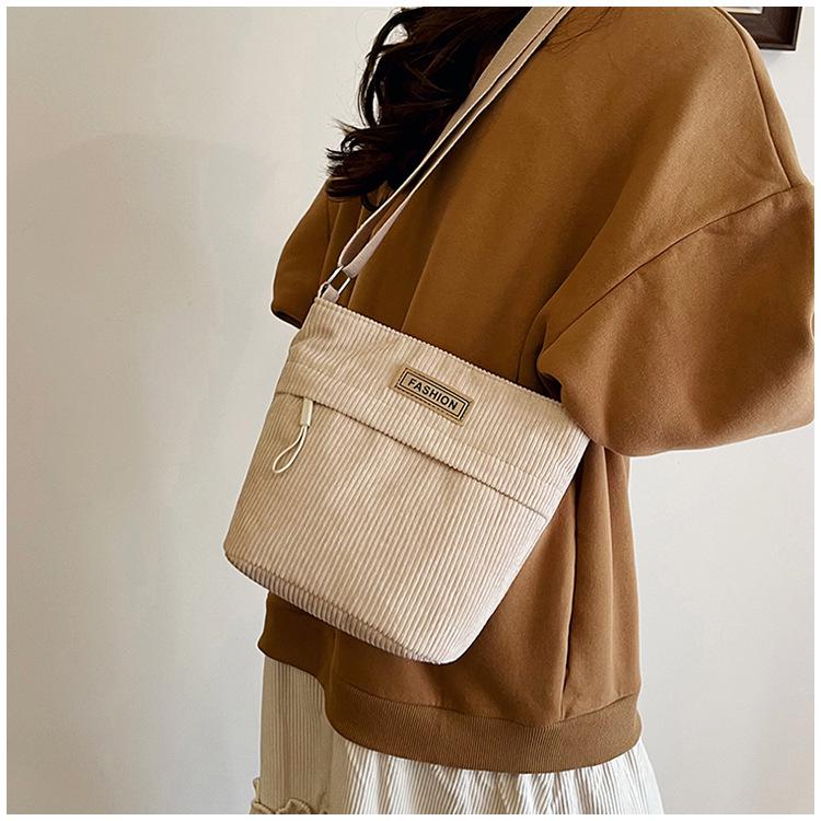2025 New Trendy Women's Solid Color Corduroy Shoulder/Crossbody Bag - Small Square Design