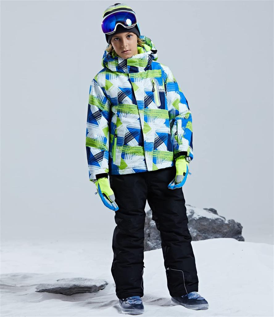 WOWULOVELY Snowboarding Apparel Set for Skiing and Sizes Jacket and Pants Waterproof and Warm for Snow Play Top and Bottom Size Kids' Boys,