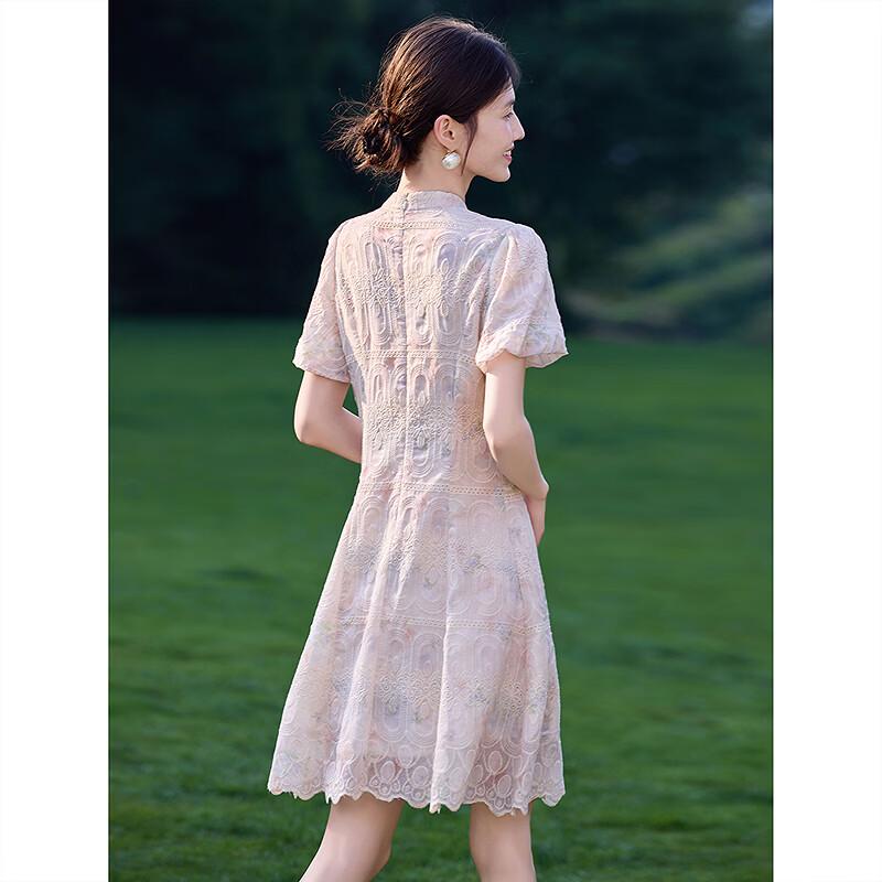 New Chinese Style Embroidered Stand Collar A-line Dress