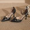 Zyp-LQ Women's Stiletto Pointed Toe Heels, Microfiber Leather, Chain Buckle, Sizes 31-44