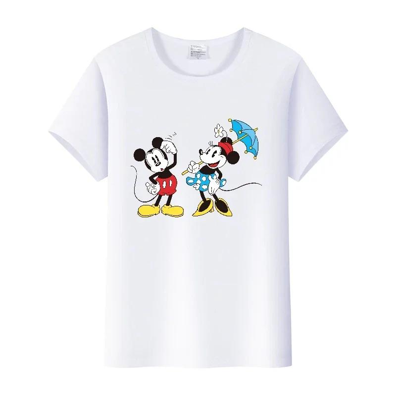 Fashion Disney Cartoon Men Tshirt Female Tops Summer Women Short Sleeve T-shirt Gothic Tee Ladies Mickey Mouse Graphic Clothes