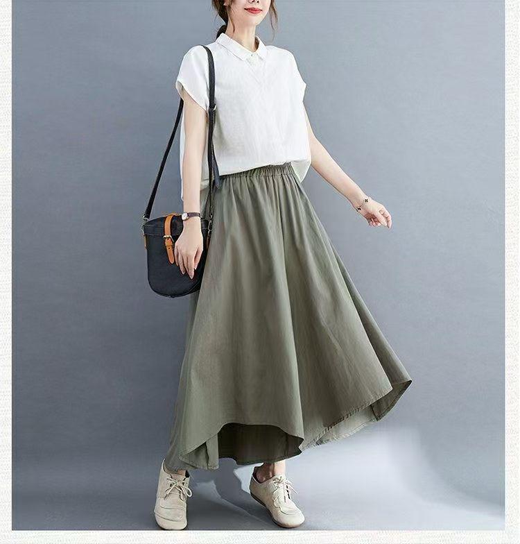 Plus Size Women's Loose Nine-Tenths Pants Skirt: Summer Slimming Irregular Wide-Leg with Pockets