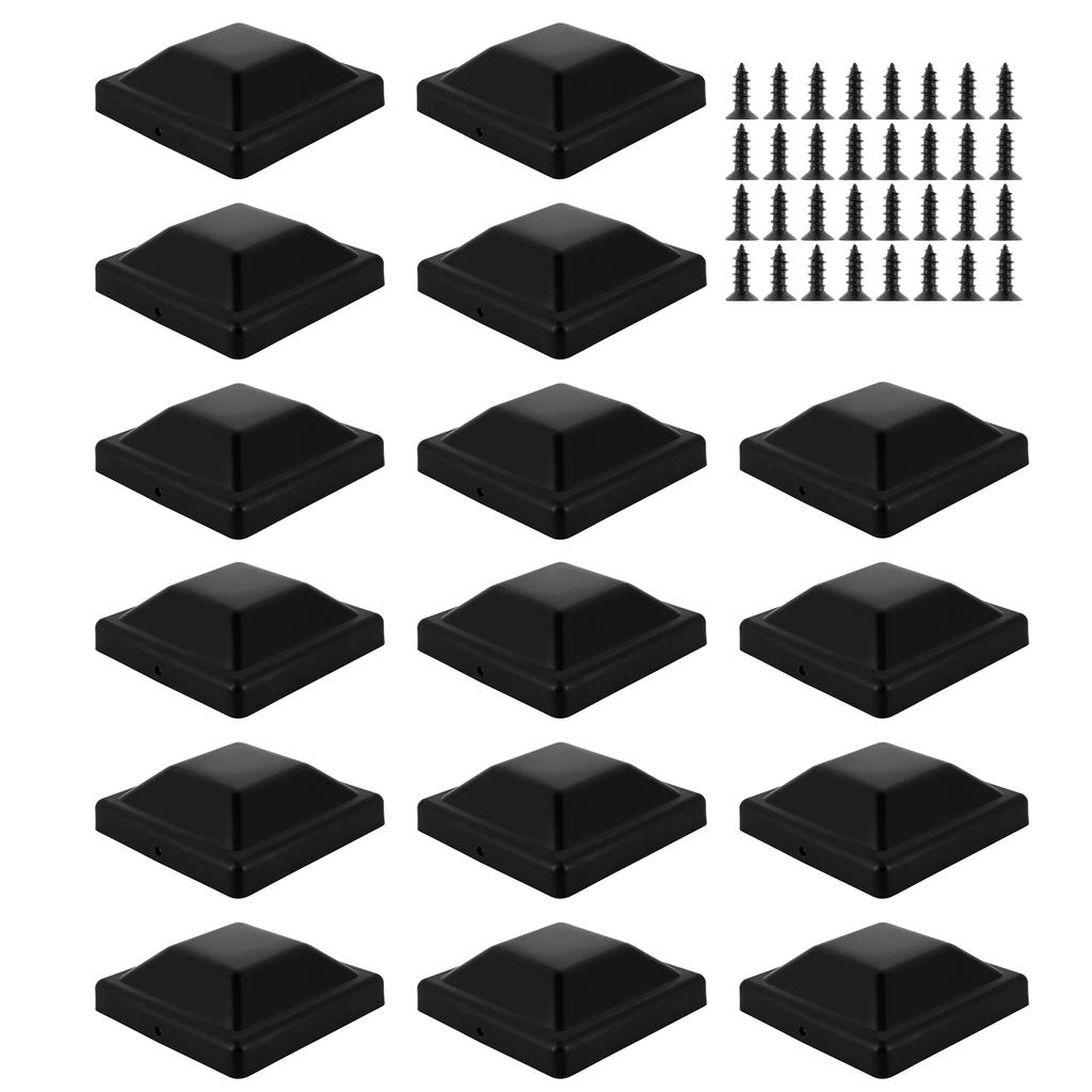 16Pcs Fence Post Caps Cover 3-5/8 Inches Black Deck Column Caps Waterproof Outdoor Post Caps Protection Garden Supplies