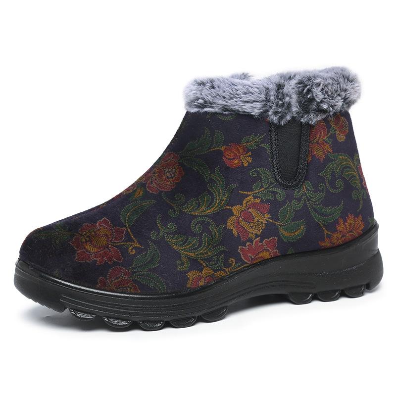 Winter Old Beijing Cloth Shoes Women's Velvet Warm Women's Snow Boots One Pedal Middle-aged and Elderly Mother Shoes Elderly Cotton Boots