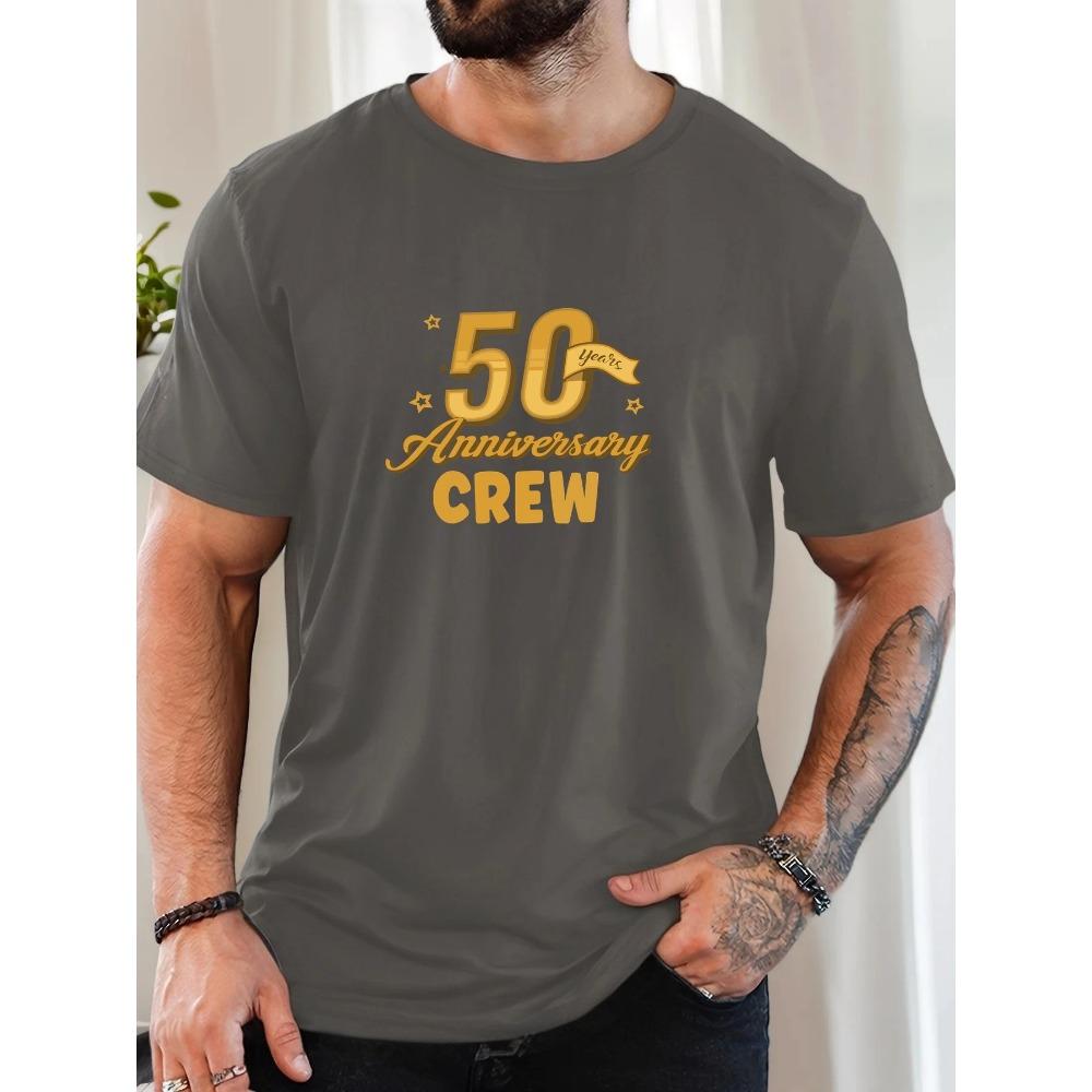 Men's 50th Anniversary Pattern Summer Casual Crew Neck Short T-Shirt