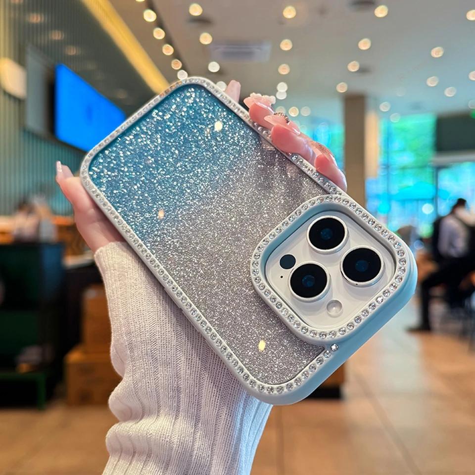 Transparent Diamond Phone Case for iPhone 16 15 14 Plus 13 12 11 14 15 16 Pro Max 16Pro Bling Glitter Protector Shockproof Cover