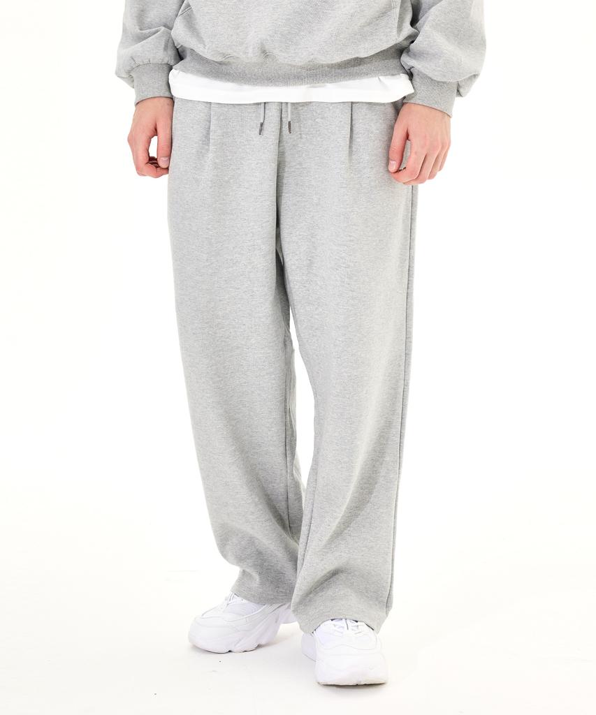MOZMOZ Plain One-Pleat Wide Training Pants Gray