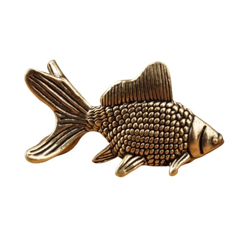 Brass Fish Animals Feng Shui Koi Figurines Small Animal Statues Desktop Lucky Treasure Ornament for Home Office Decoration