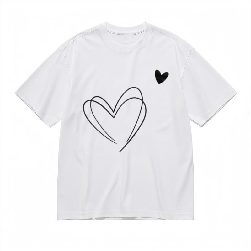 Women's Trend Classic T-Shirt Abstract Heart Line Art with Solid Accent Tee