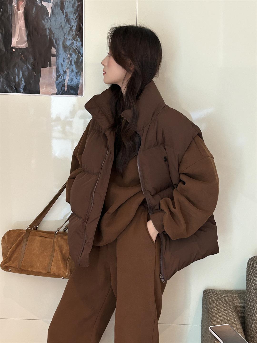 

Модная универсальная хлопковая одежда Жилет Женский Зимний Новый Многослойный Жилет Стойка Воротник Жилет Куртка Топ Женский XXL темно-коричневого