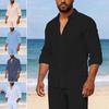 Men Long Sleeve Shirt Turndown Collar Button-Down Shirt Loose Fit Solid Color Shirt for Summer Beach Vacation Travel