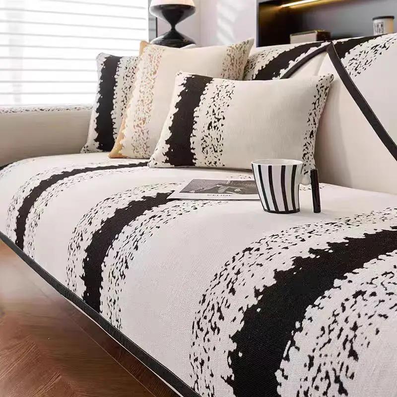 Luxury Line Sofa Cushion Europe Jacquard Sofa Cushion Four Seasonal Universal Anti Slip Dustproof Chenille Sofa Cover Pillowcase