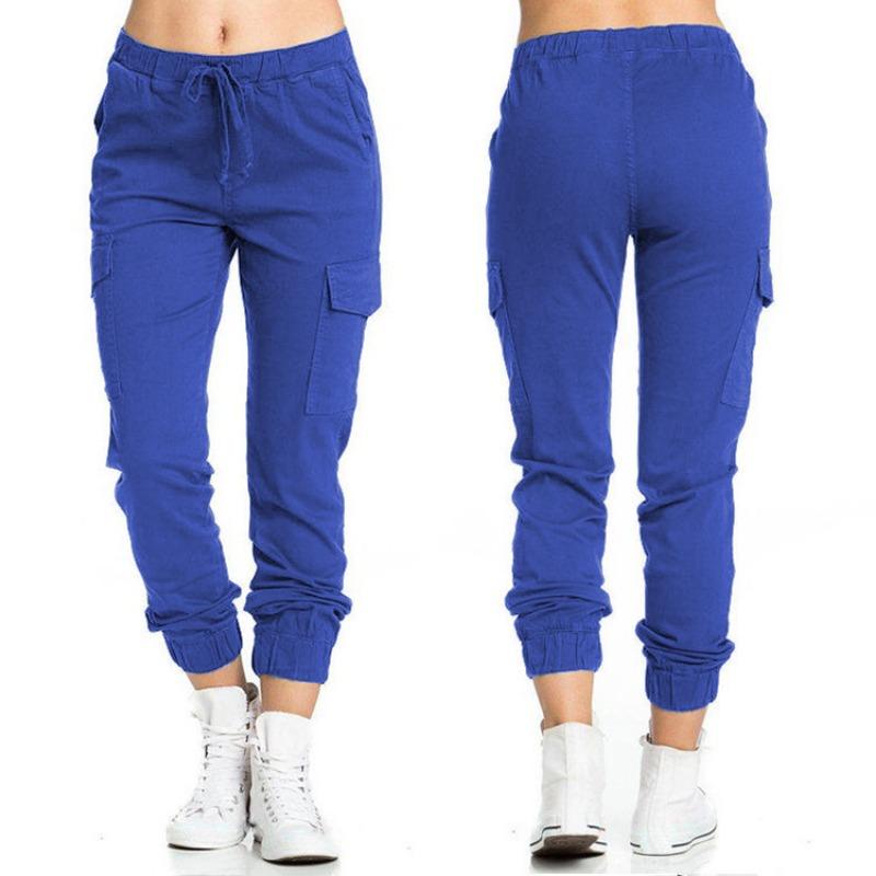 Women S Cargo Casual Elastic Waist Drawstring Side Pocket Long Pants