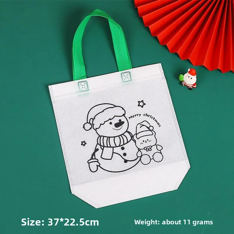 Children Graffiti Bag with Coloring Marker Christmas Gift for Child DIY Painting Non-woven Shopping Bag Kids Drawing Gift Bag