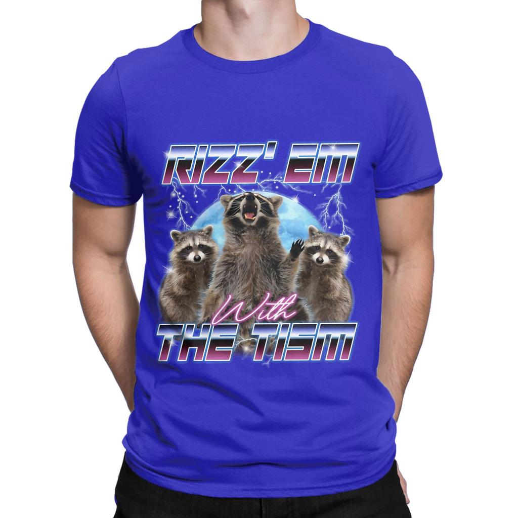 Rizz Em With the Tism Meme Funny Racoon in vintage 90s style Funny Graphic 100 Cotton TShirt AAutism Racoon Tops Tees For Unisex