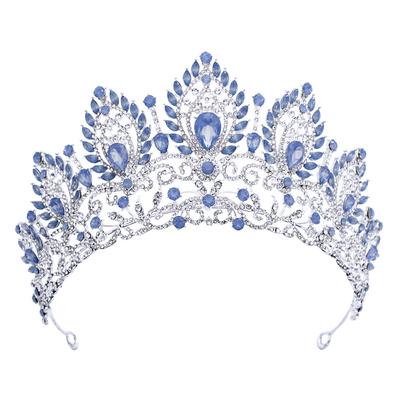 Vintage Opal Blue Crown Big Diadem Bride Crowns for Women Tiaras Wedding Dress Crown Hair Jewelry Princess Birthday Headdress