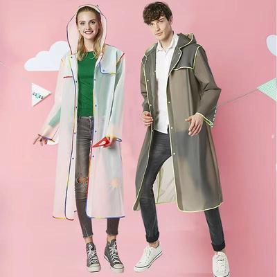 Fashion EVA Men Women Hiking Raincoat Transparent Waterproof Long Poncho Clorful Edge Adult Outdoor Travel Windproof Rain Coat