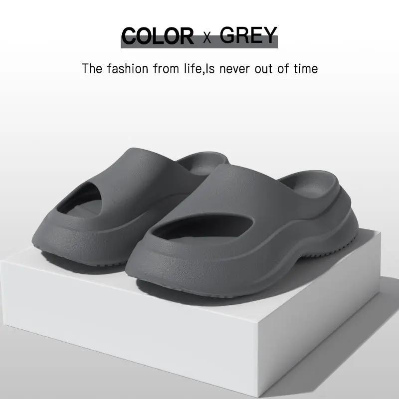 

Summer New Women and Men Slides Outdoor Indoor Eva Soft Flip Flops Male Thick Sole Anti-slip Beach Shoes Hollow Out Slippers 36-37 серый