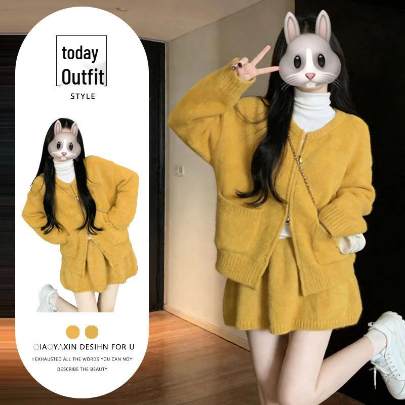 

Elegant Women s Petite Knit Cardigan & Short Skirt Set – Autumn/Winter, Age-Defying, Slimming, Exquisite Style 3XL [Recommended for 140-160 lbs]