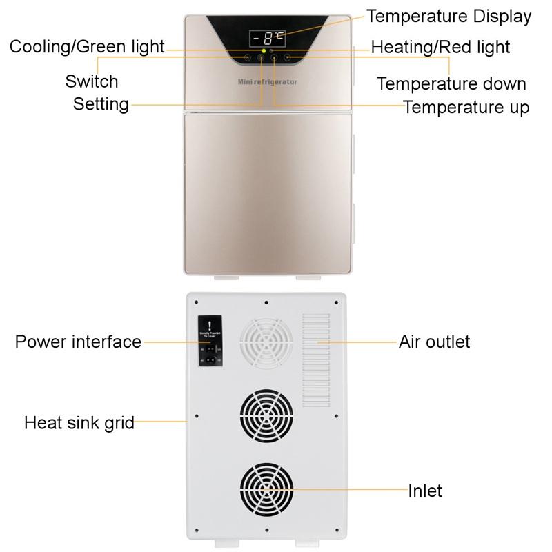 Dual-door Portable Car Refrigerator Temperature Display Freezer Warmer Outdoor DC 20L Mini Fridge Car Home Use for Camping Picnic DC 12V