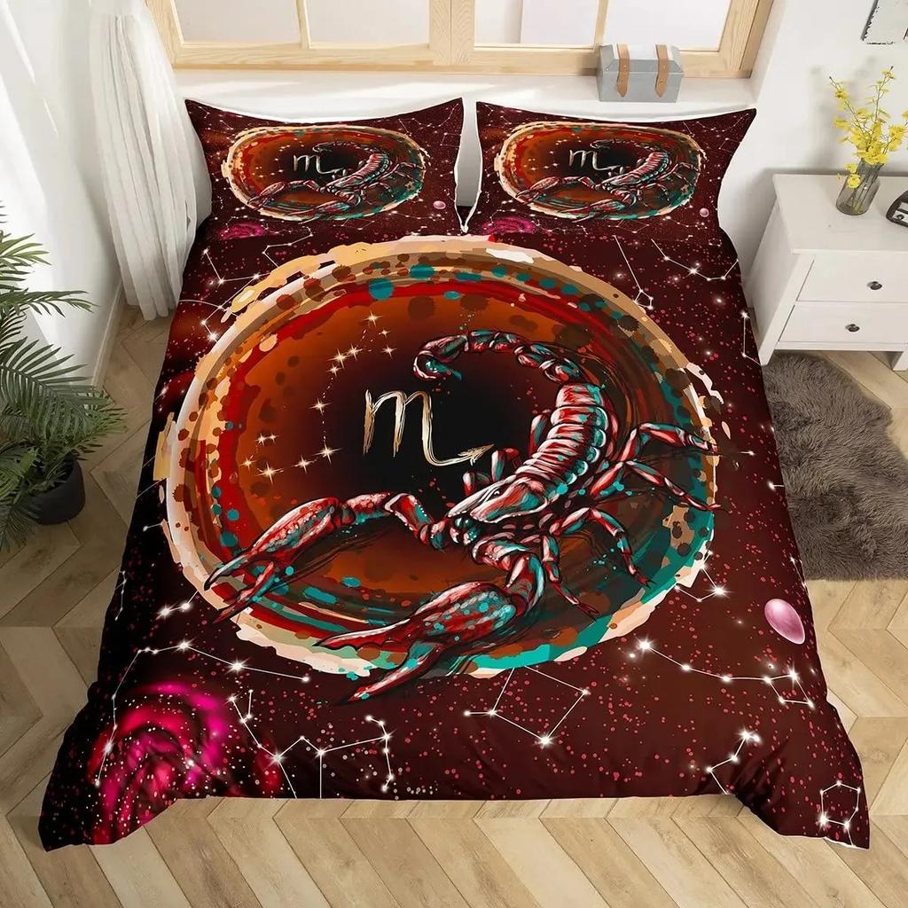 Zwölf Sternbilder Bettbezug-Set Löwe Bettdeckenbezug-Set Löwe Afrikanische Safari Tiere Bettwäsche-Set Galaxie Batik Quiltbezug