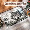 Wolf Theme Soft Crystal Velvet Rug Custom Name & Text Print Non Slip Floor Rug for Bedroom Living Room