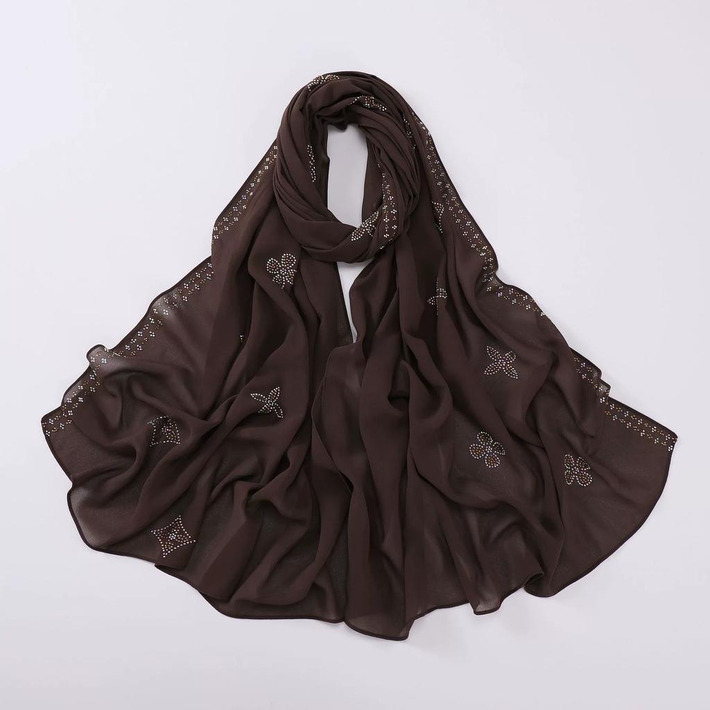 Diamond Pearl Chiffon Hijabs For Women Muslim Fashion Long Shawl Head Wrap For Women Turbans For Women Ramadan Turban Femme