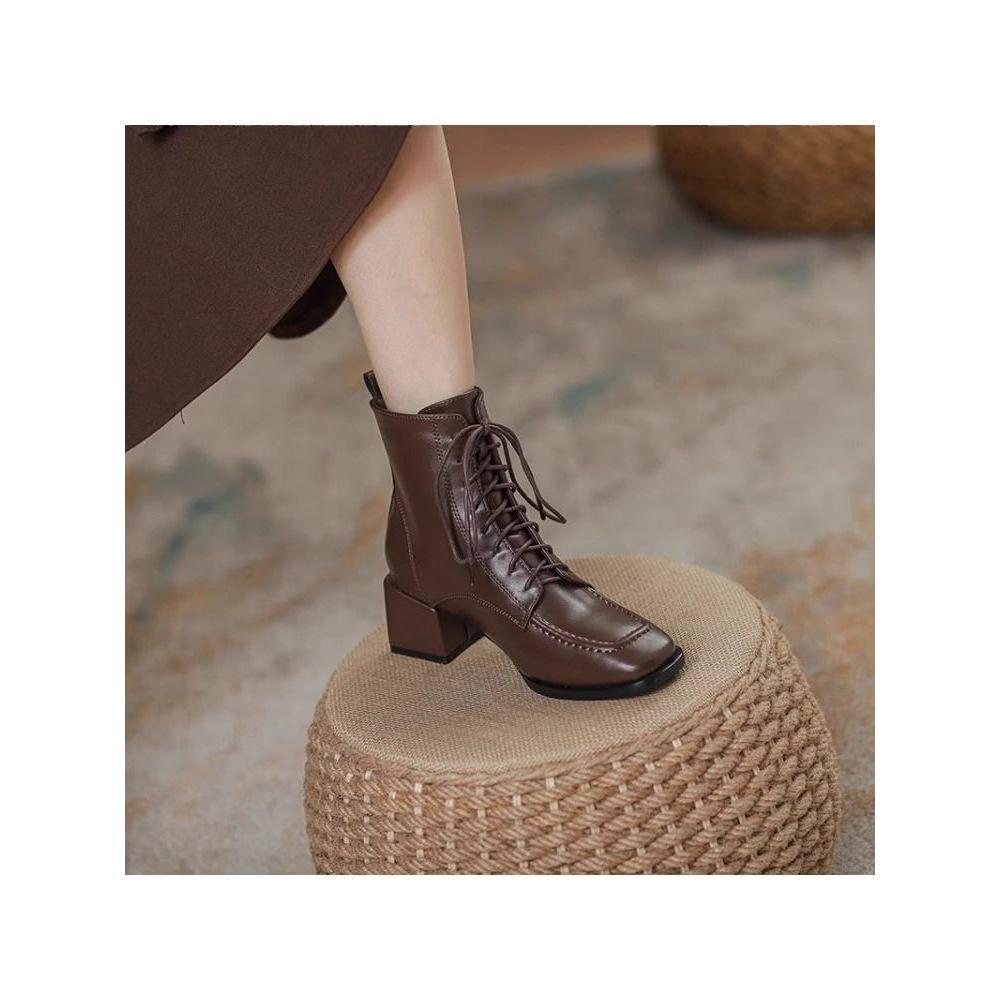 Women's 2025 High-Top Square-Toe Chunky Heel Ankle Boots | Non-Slip, Height-Boosting Martin Boots