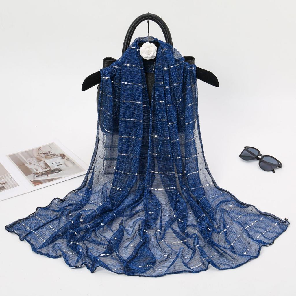 1 Stück Frühling und Herbst Damen Hoch elastische Paillettenketten Schal, Dochtsilk Langes Tuch, Indisches Tuch, Schiebesilktuch
