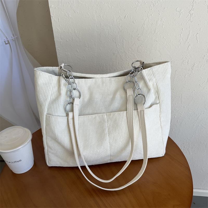 

Stylish and simple commuter women s bag autumn new corduroy shoulder bag popular chain large capacity tote bag one size fits all