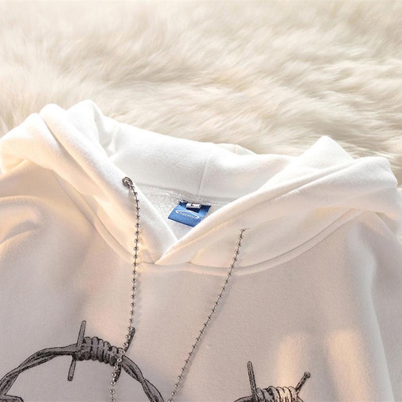Hanorac pentru femei, punk, gotic, lanț, imprimat cu inimă, hanorace, îmbrăcăminte de stradă supradimensionată, hip hop, trening alb, haine de top pentru femei