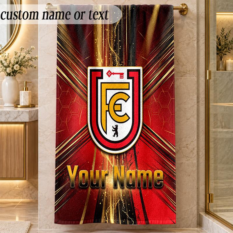 Strandtuch Union Berlin FC Benutzerdefinierter Name Text Personalisierbares Weiches Handtuch für Strand Pool Innenbereich Heimdekoration Geschenk