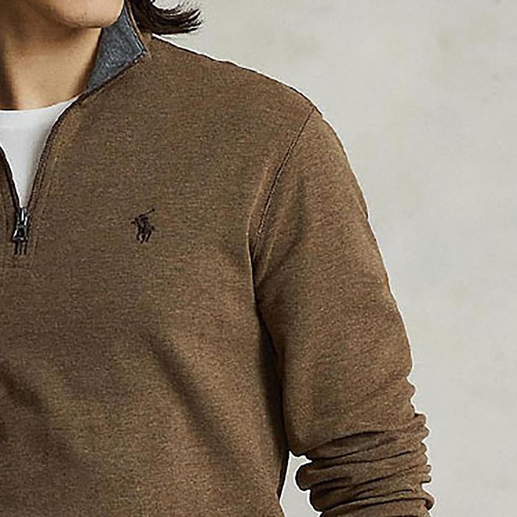 Polo Ralph Lauren Solid Color Pony Embroidered Half-Zip Casual Long Sleeve Sweatshirt Men Sweatshirt Dark-Brown 710812963-036