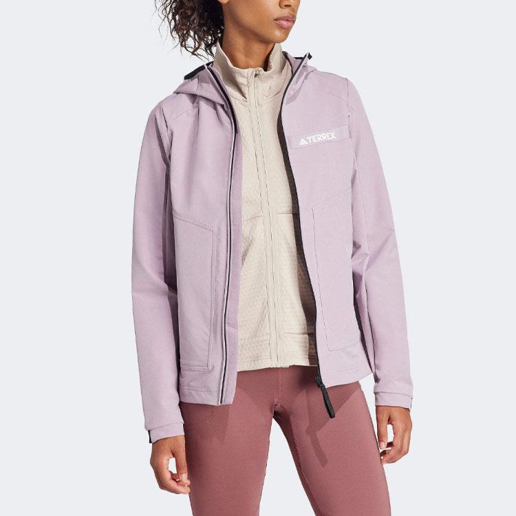 Adidas Terrex Multi Color Detail Logo Long Sleeve Hooded Jacket Women Jacket Purple IN2866