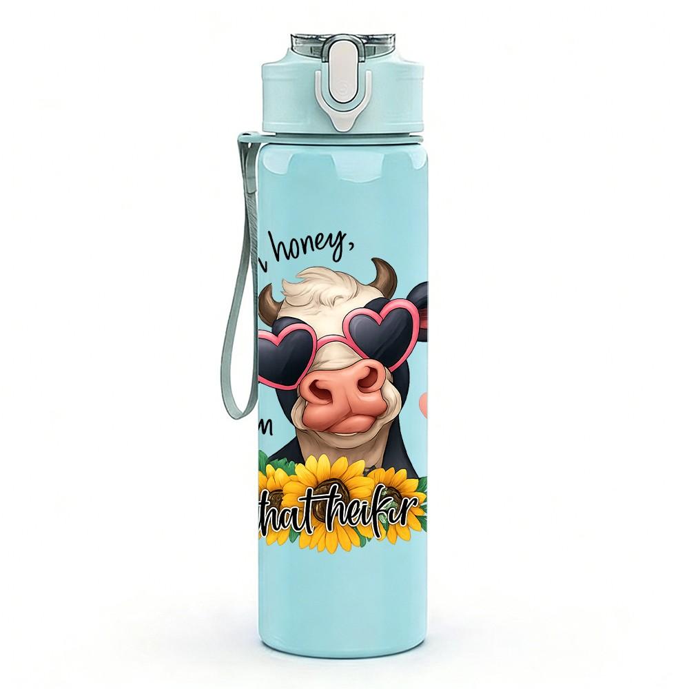 1PC Sunflower Cow Art 750ml Color Plastic Sports Water Bottle Leakproof Flip Straw Lid Suitable for Sports Office Home Use