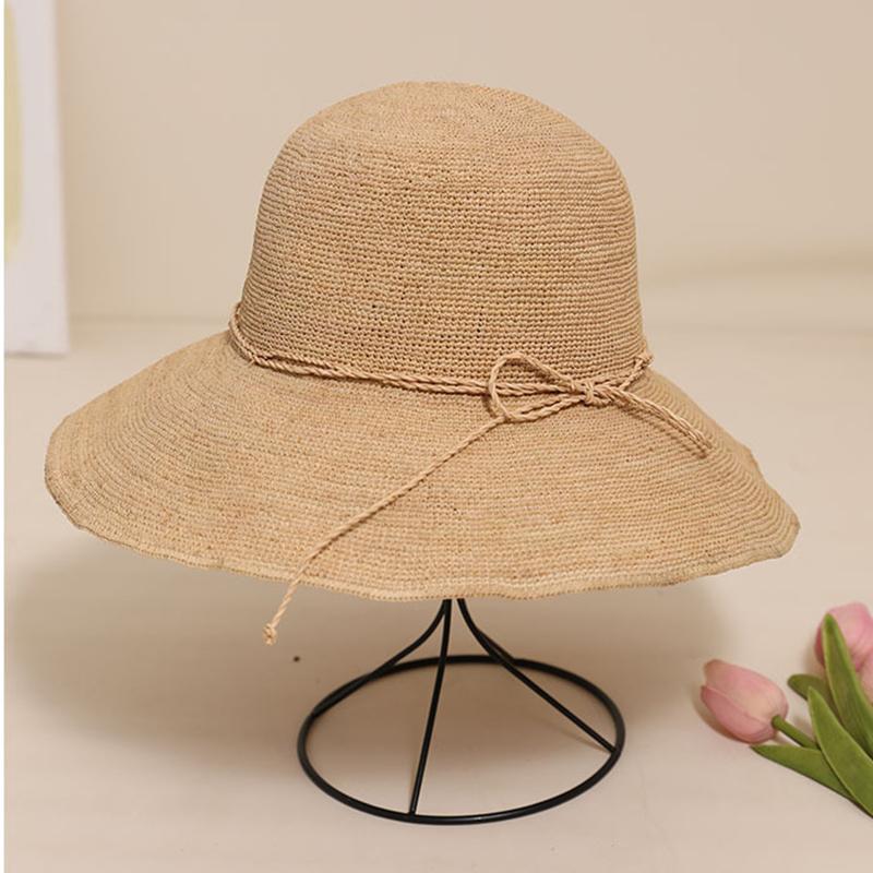 

Handmade Raffia Shade Woman s Sun Hat Large Brim Foldable Straw Hat Summer Outing Seaside Beach бежевий