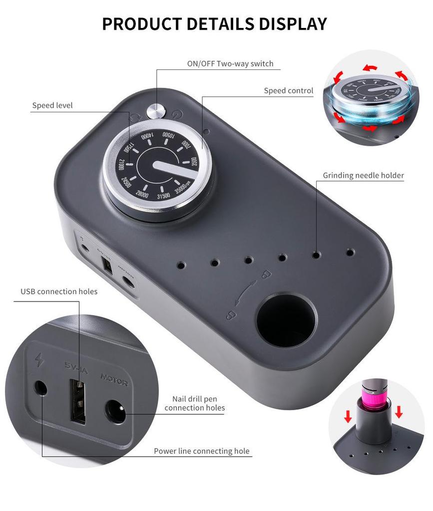 Portable 35,000 RPM Rechargeable Nail Drill Set
