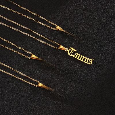 Κολιέ από Ανοξείδωτο Ατσάλι με Δώδεκα Αστερισμούς και Αγγλικά Γράμματα - Unisex Τιτάνιο Μενταγιόν με Αλυσίδα