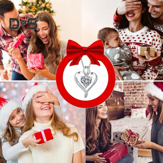 Heart Necklace Cubic Zirconia Love Heart Pendant Necklace Birthday Valentine's Day Mother's Day Jewelry Gift for Women