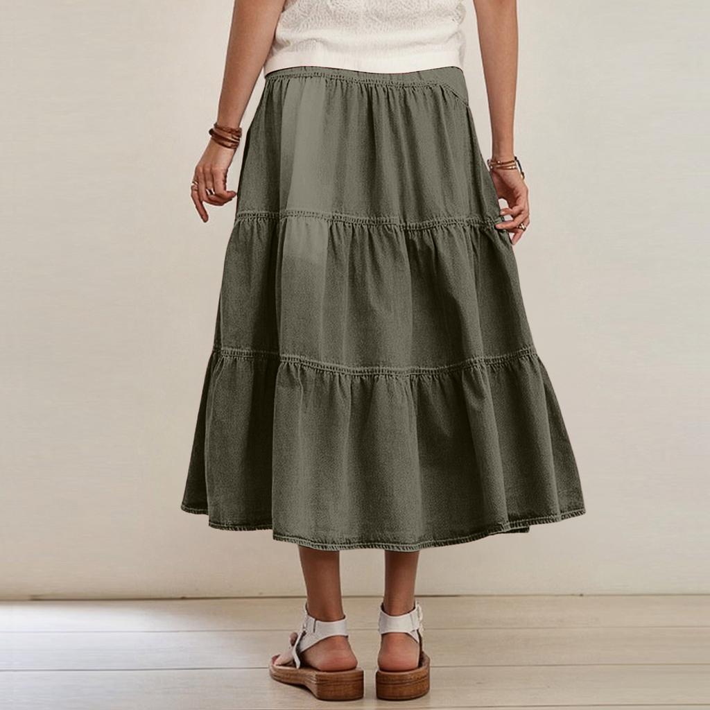 Ladies' Fashionable Retro Button Long Denim Skirt