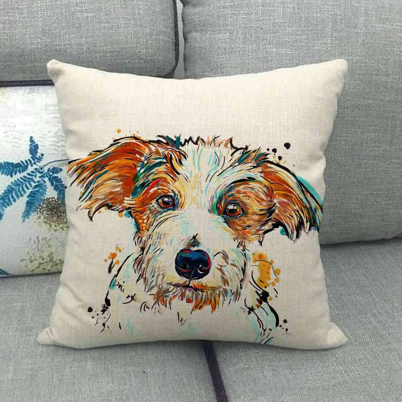 Housse de coussin en lin Motifs Bouledogues Carlins Style Chien Bull Terrier Décoration de Maison Salon Canapé Coussins d'appoint Housse 45X45cm