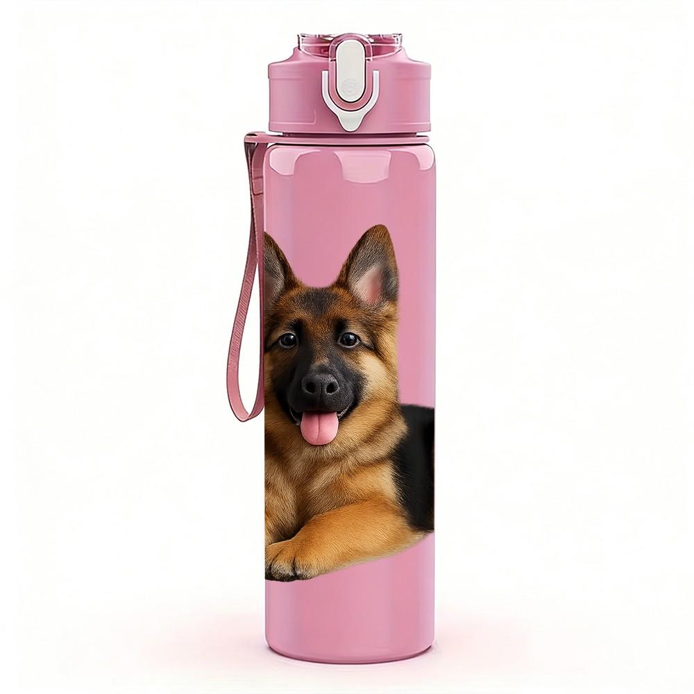 1PC German Shepherd Dog Head 750ml Color Plastic Sports Water Bottle Leakproof Flip Straw Lid Suitable for Sports Office Home Use