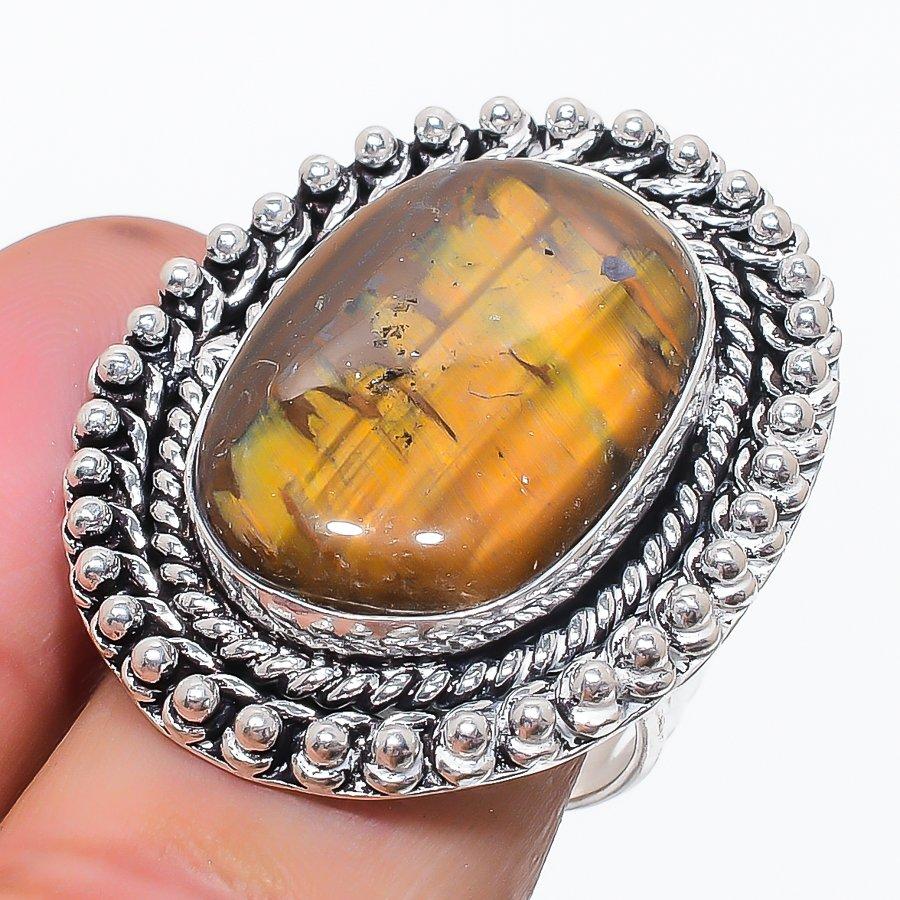 

Natural Tiger Eye Gemstone 925 Sterling Silver Jewelry Ring Size 9.5 l7h79