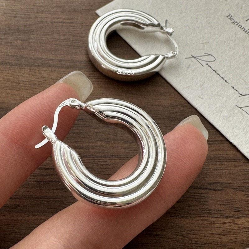 

925 Sterling Silver Vintage Earrings For Women Trendy Simple Round Strip Earring Jewelry Prevent Allergy Party Accessories Gift